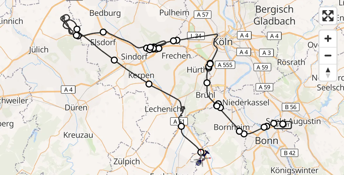 Flugroute Polizeihubschrauber Sankt Augustin - Swisttal, 19 August 2026, 07:31