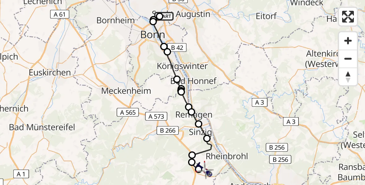 Flugroute Polizeihubschrauber Sankt Augustin - Gönnersdorf, 19 August 2026, 07:41