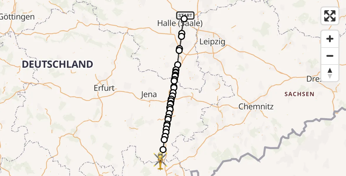 Flugroute Rettungshubschrauber Landsberg - Issigau, 19 August 2026, 07:46