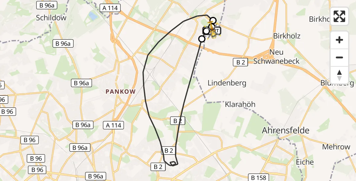 Flugroute Rettungshubschrauber Helios Clinic Berlin-Buch - Helios Clinic Berlin-Buch, 19 August 2026, 07:48