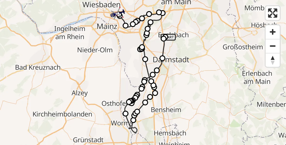 Flugroute Polizeihubschrauber Flughafen Frankfurt-Egelsbach - Wiesbaden Militärflugplatz, 19 August 2026, 08:04
