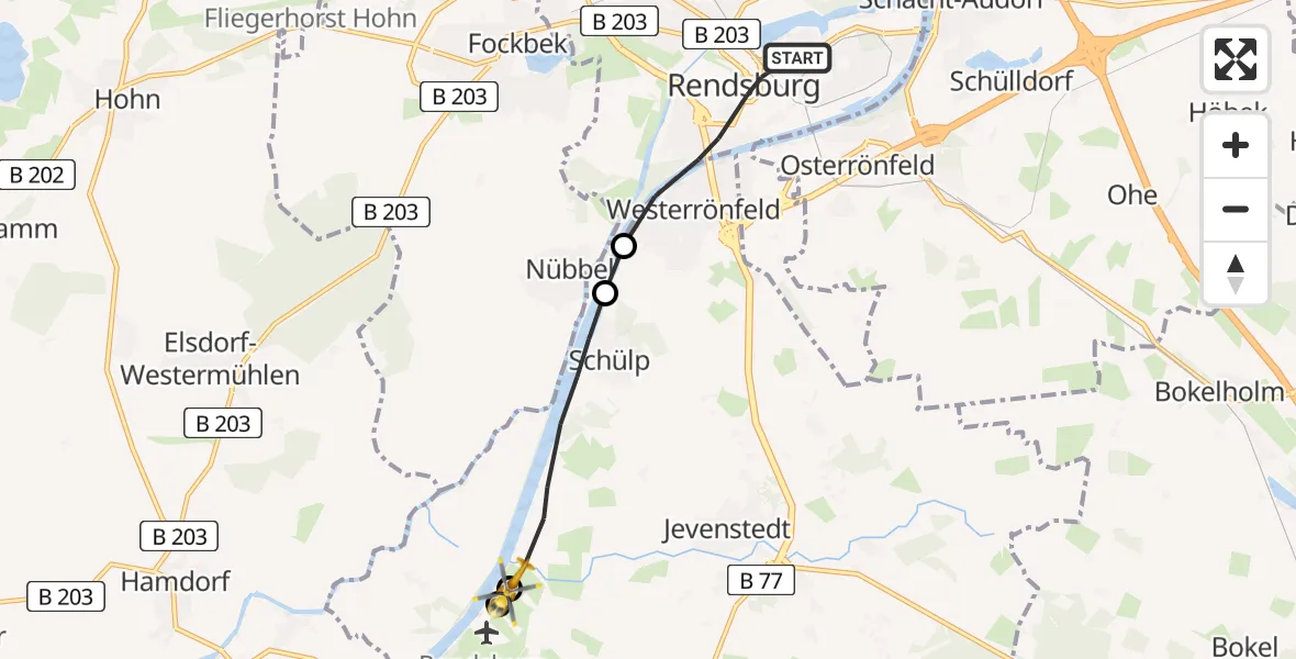 Flugroute Ambulanzhubschrauber Rendsburg - Hörsten, 19 August 2026, 08:08
