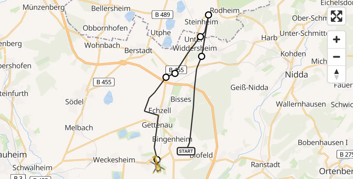 Flugroute Ambulanzhubschrauber Echzell - Reichelsheim (Wetterau), 19 August 2026, 08:14