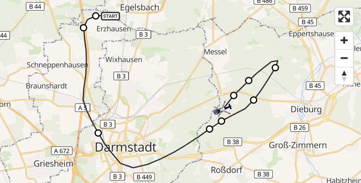 Flugroute Polizeihubschrauber Flughafen Frankfurt-Egelsbach - Messel, 19 August 2026, 08:17