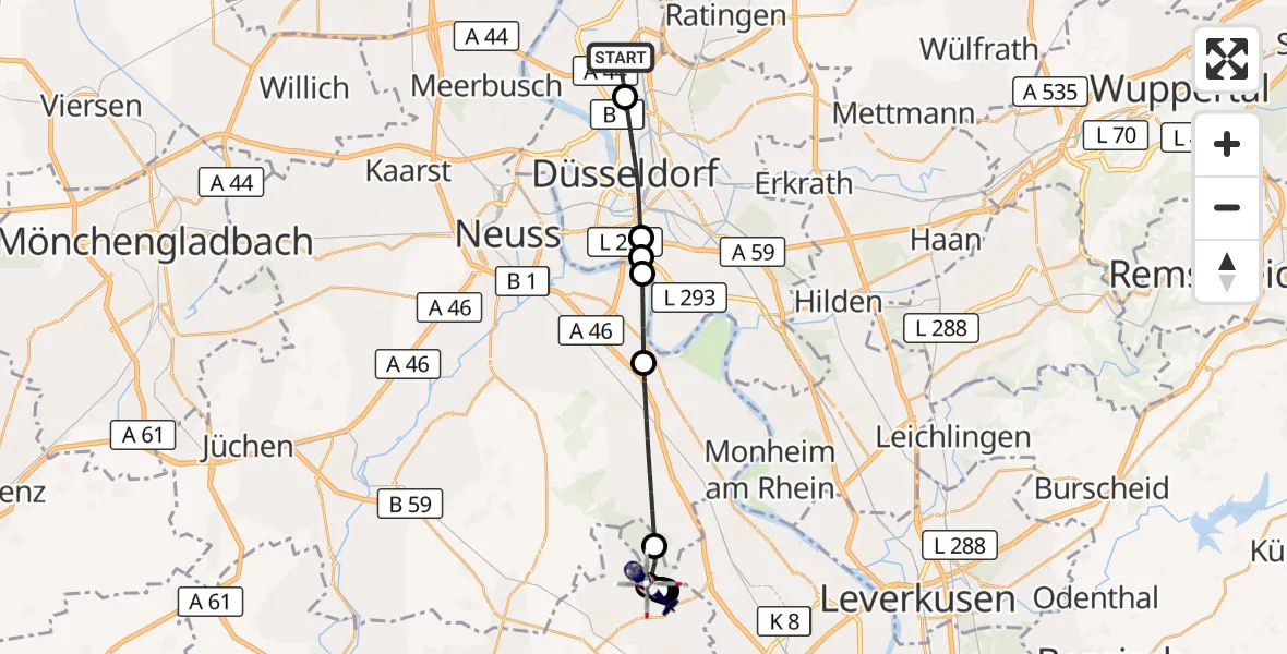 Flugroute Polizeihubschrauber Düsseldorf Flughafen - Pulheim, 19 August 2026, 08:18