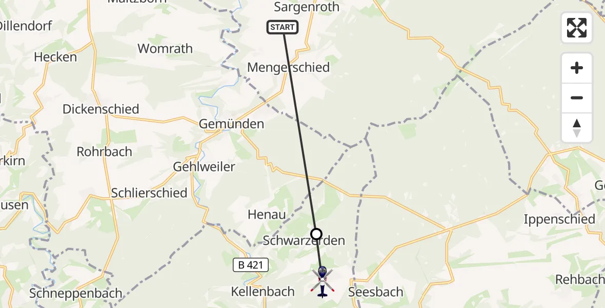 Flugroute Polizeihubschrauber Ravengiersburg - Weitersborn, 19 August 2026, 08:25