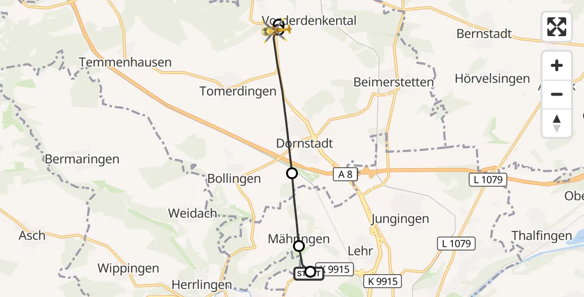 Flugroute Rettungshubschrauber Ulm Military Hospital Emergency - Dornstadt, 19 August 2026, 08:30