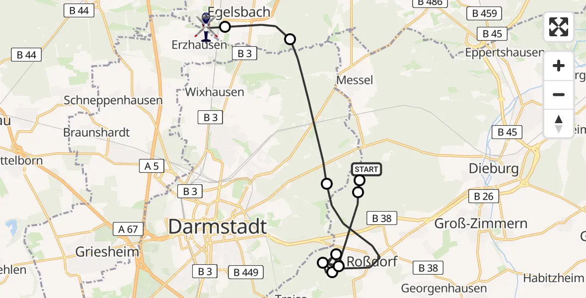 Flugroute Polizeihubschrauber Messel - Flughafen Frankfurt-Egelsbach, 19 August 2026, 08:39