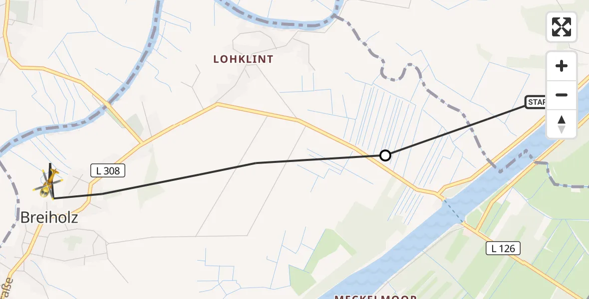 Flugroute Ambulanzhubschrauber Hörsten - Breiholz, 19 August 2026, 08:42