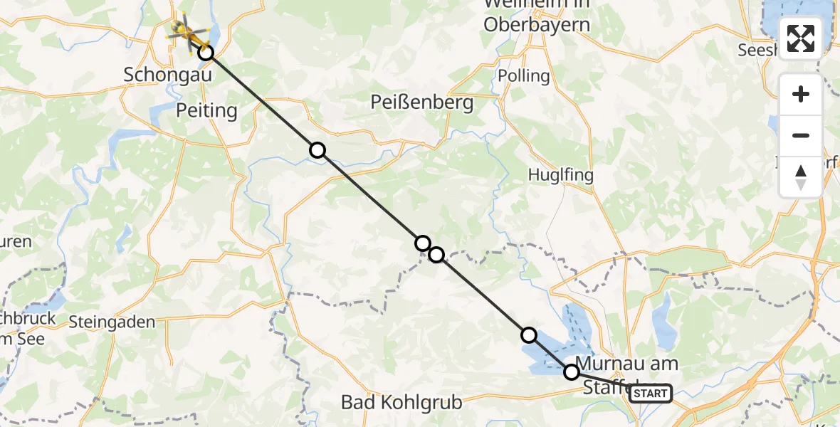 Flugroute Rettungshubschrauber Murnau Accident Hospital - Schongau, 19 August 2026, 08:46