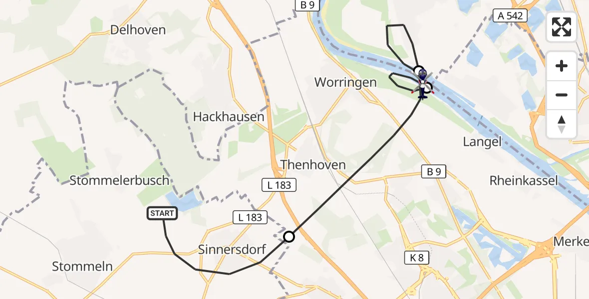 Flugroute Polizeihubschrauber Pulheim - Köln, 19 August 2026, 08:48