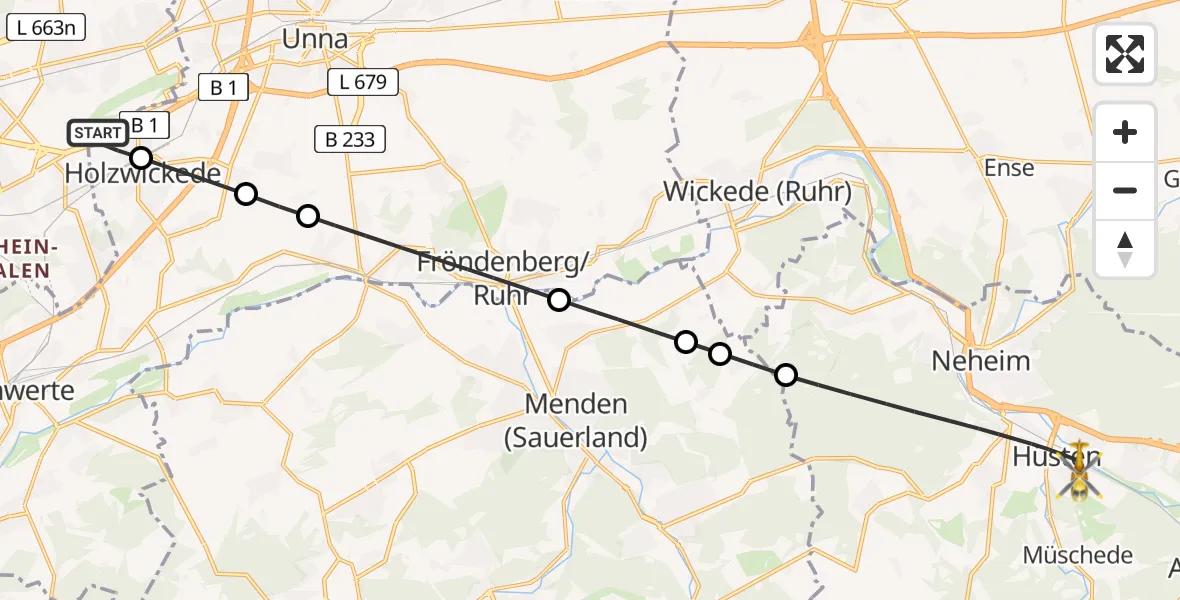 Flugroute Rettungshubschrauber Dortmund Flughafen - Arnsberg, 19 August 2026, 08:58