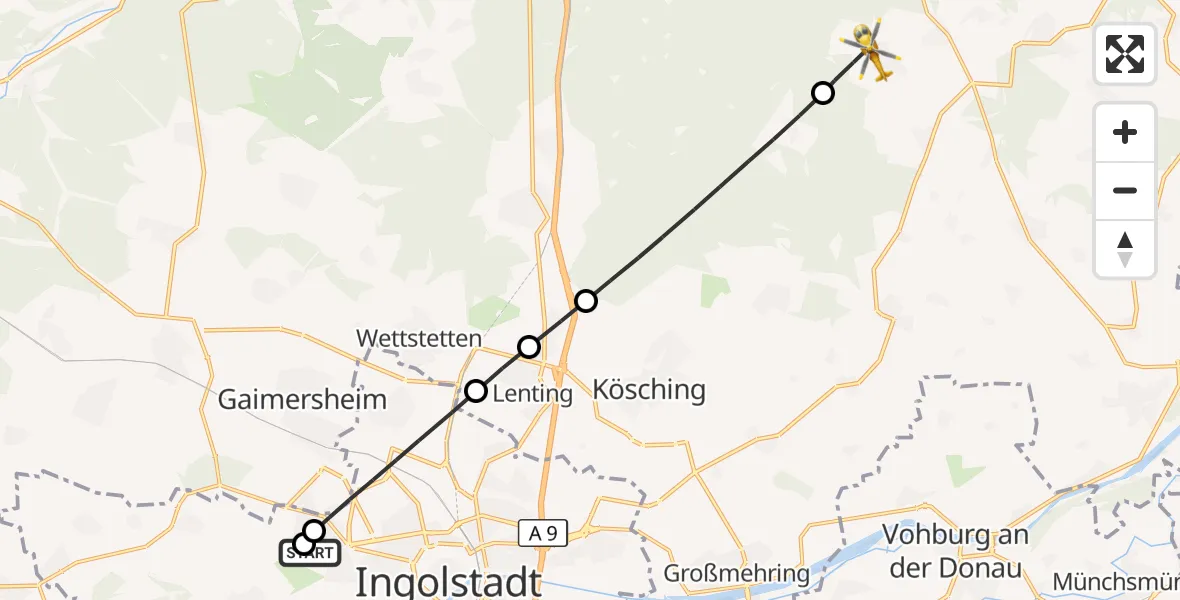 Flugroute Rettungshubschrauber Ingolstadt Hospital - Altmannstein, 19 August 2026, 08:59