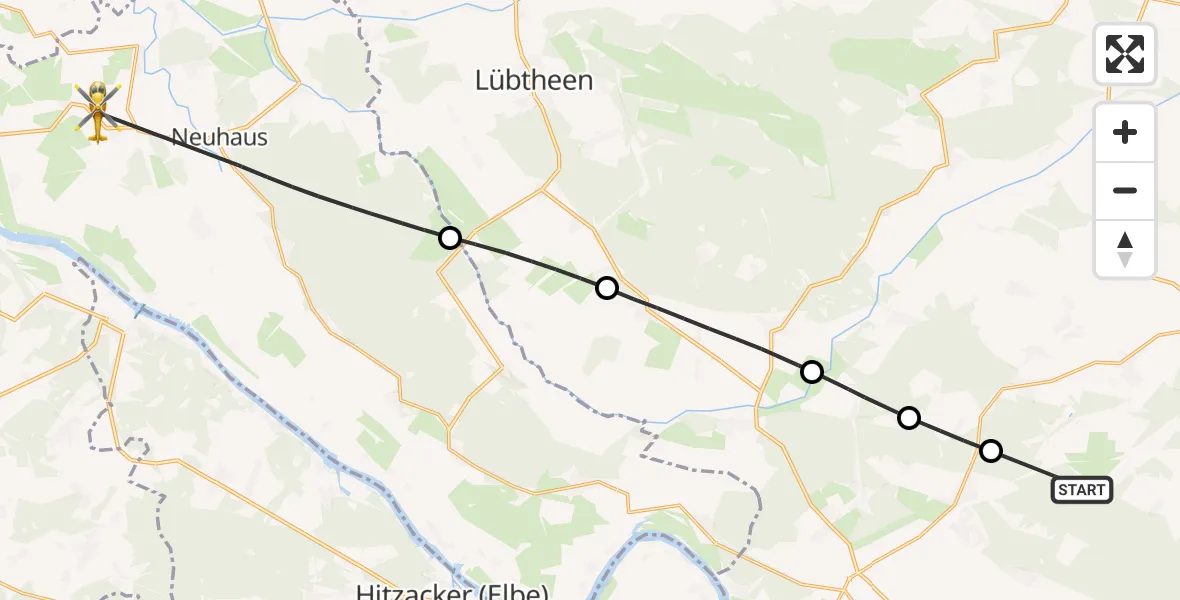 Flugroute Rettungshubschrauber Neu Kaliß - Amt Neuhaus, 19 August 2026, 09:01