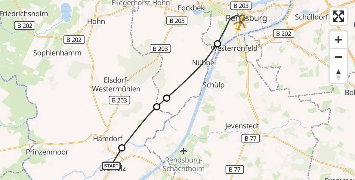 Flugroute Ambulanzhubschrauber Breiholz - Rendsburg, 19 August 2026, 09:02