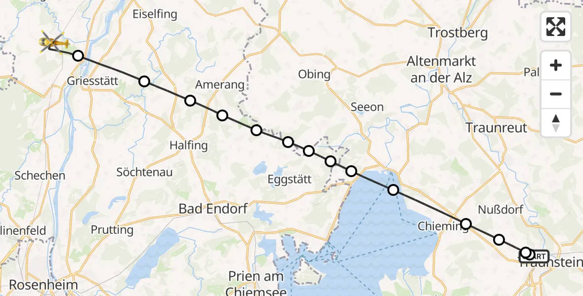 Flugroute Rettungshubschrauber Traunstein Hospital - Ramerberg, 19 August 2026, 09:05