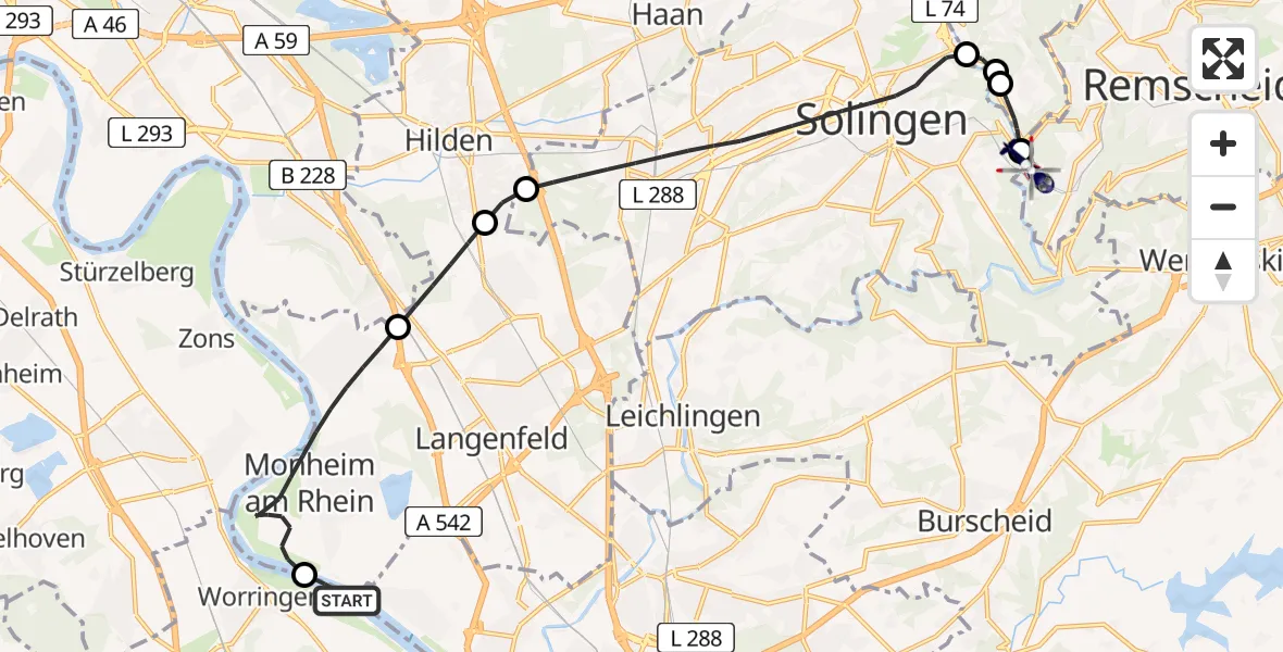 Flugroute Polizeihubschrauber Köln - Solingen, 19 August 2026, 09:09