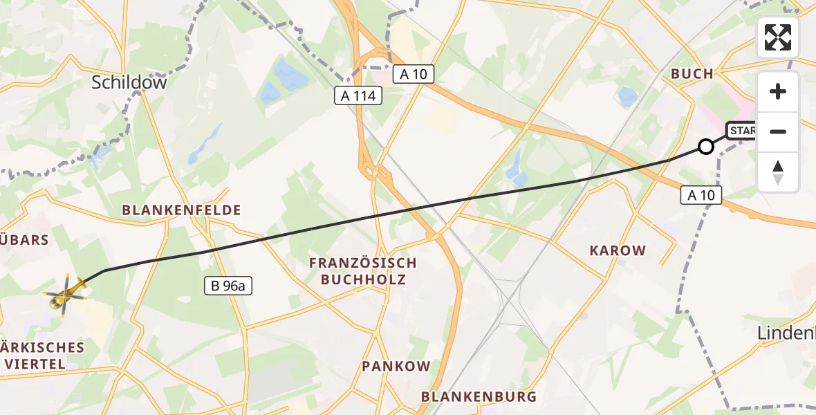 Flugroute Rettungshubschrauber Helios Clinic Berlin-Buch - Berlin, 19 August 2026, 09:10
