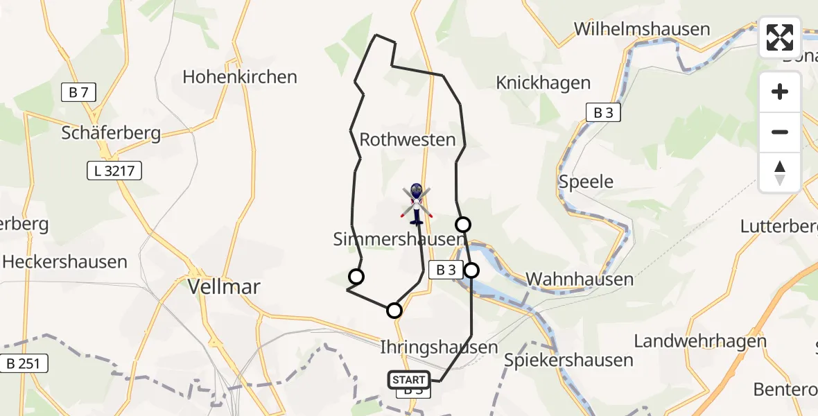 Flugroute Polizeihubschrauber Fuldatal - Fuldatal, 19 August 2026, 09:12