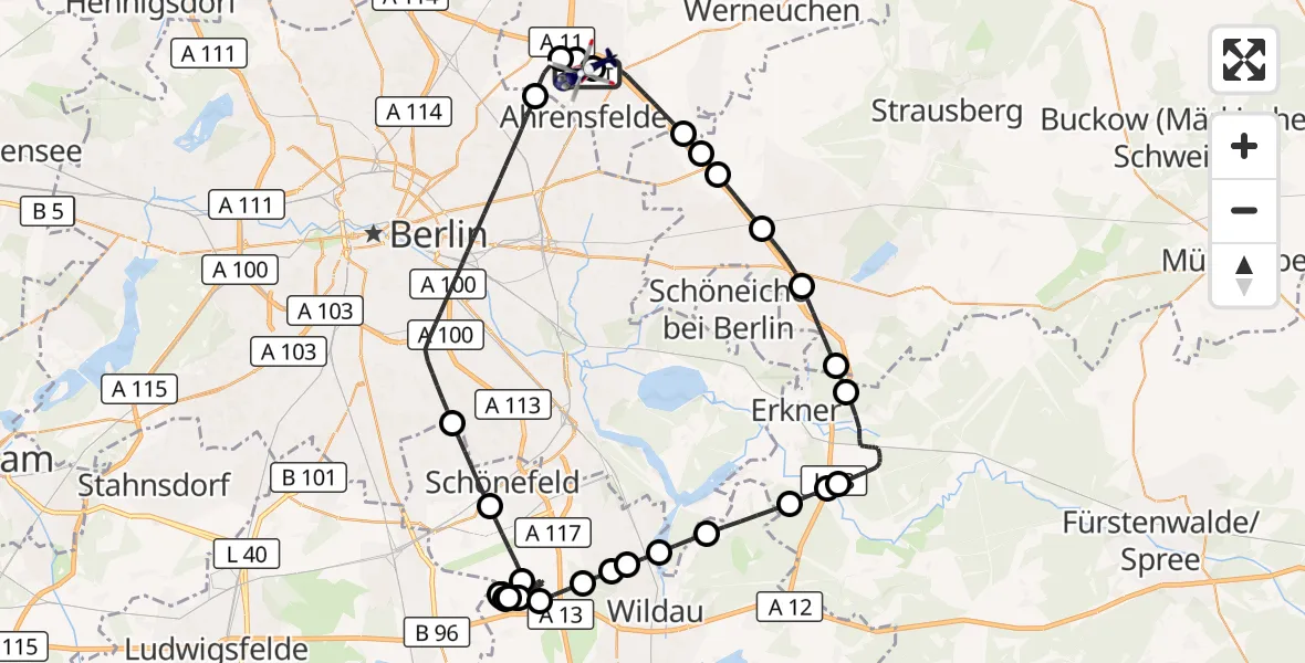Flugroute Polizeihubschrauber Ahrensfelde Hubschrauberlandeplatz - Ahrensfelde Hubschrauberlandeplatz, 19 August 2026, 09:14