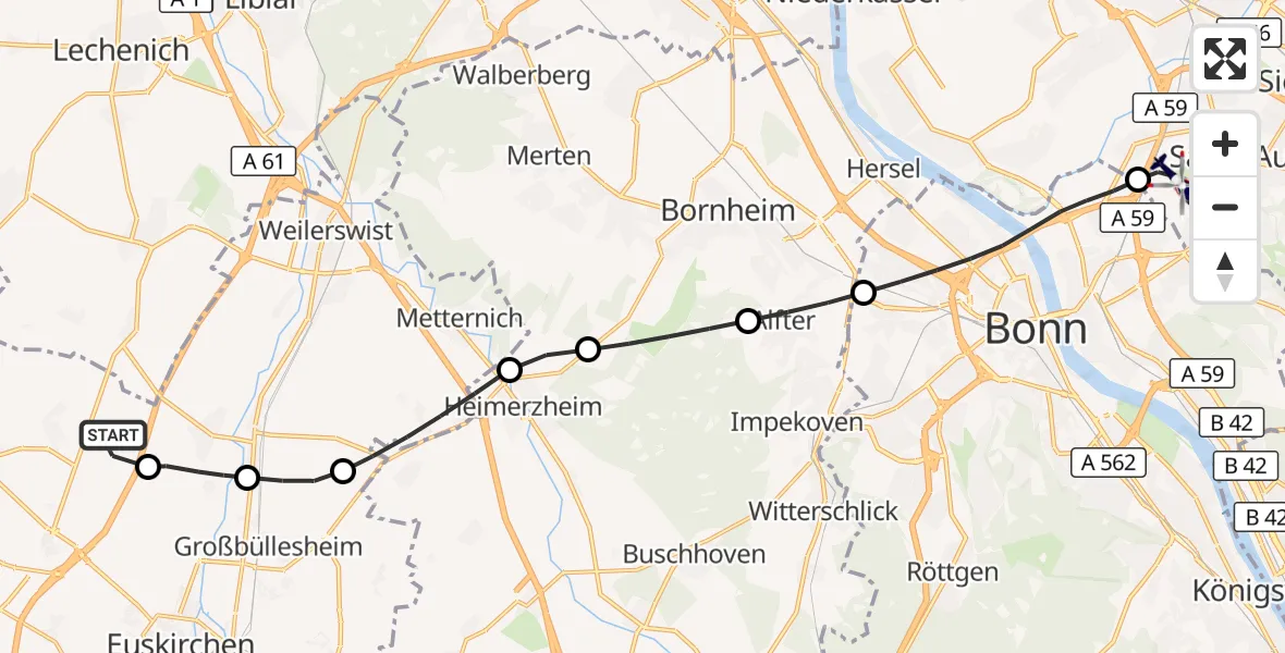 Flugroute Polizeihubschrauber Zülpich - Sankt Augustin, 19 August 2026, 09:14