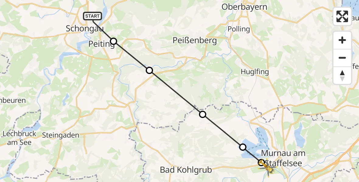 Flugroute Rettungshubschrauber Schongau - Murnau a.Staffelsee, 19 August 2026, 09:14