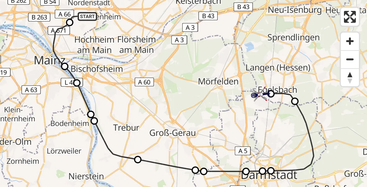 Flugroute Polizeihubschrauber Wiesbaden Militärflugplatz - Flughafen Frankfurt-Egelsbach, 19 August 2026, 09:19
