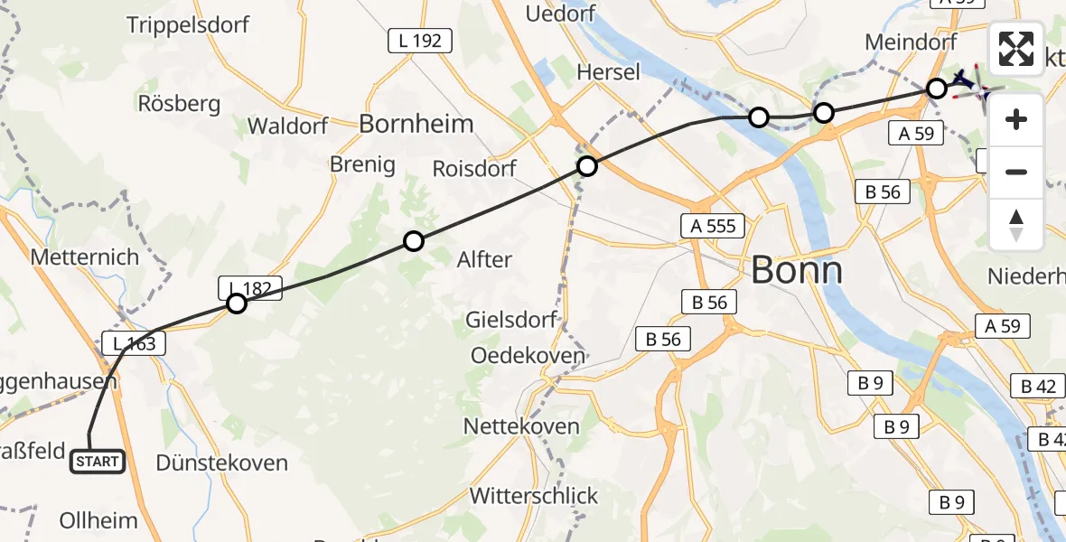 Flugroute Polizeihubschrauber Swisttal - Bonn-Hangelar Flugplatz, 19 August 2026, 09:21