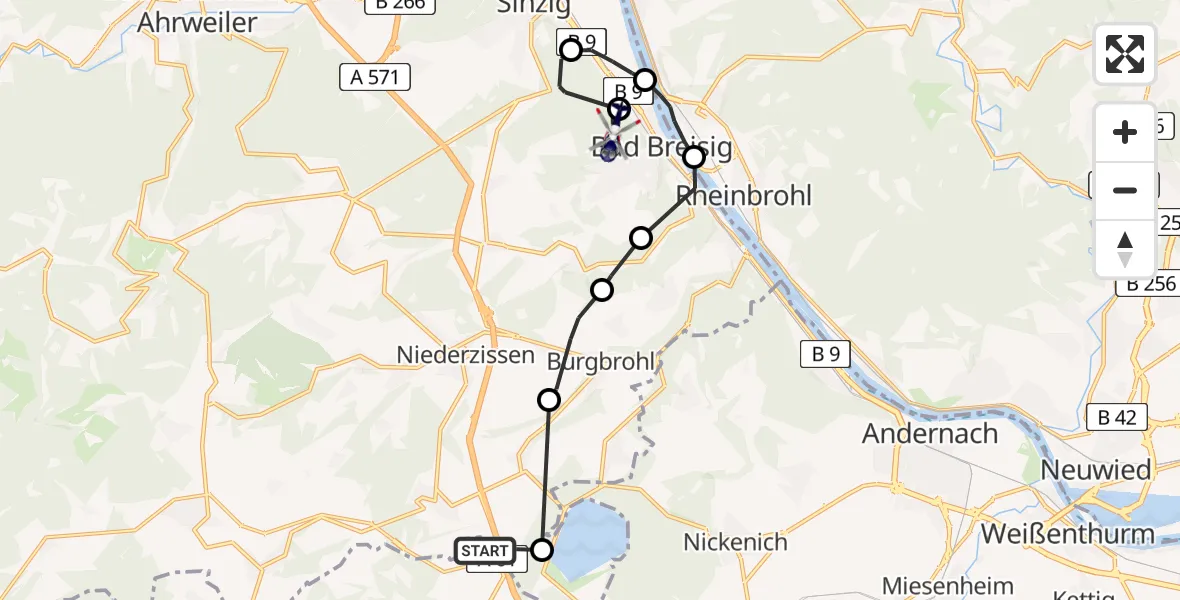 Flugroute Polizeihubschrauber Wehr - Bad Breisig, 19 August 2026, 09:24