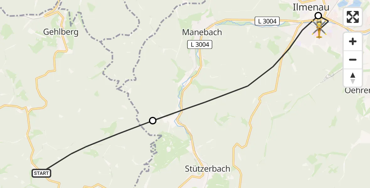 Flugroute Rettungshubschrauber Suhl - Ilm-Kreis-Kliniken Arnstadt-Ilmenau Hubschrauberlandeplatz, 19 August 2026, 09:26