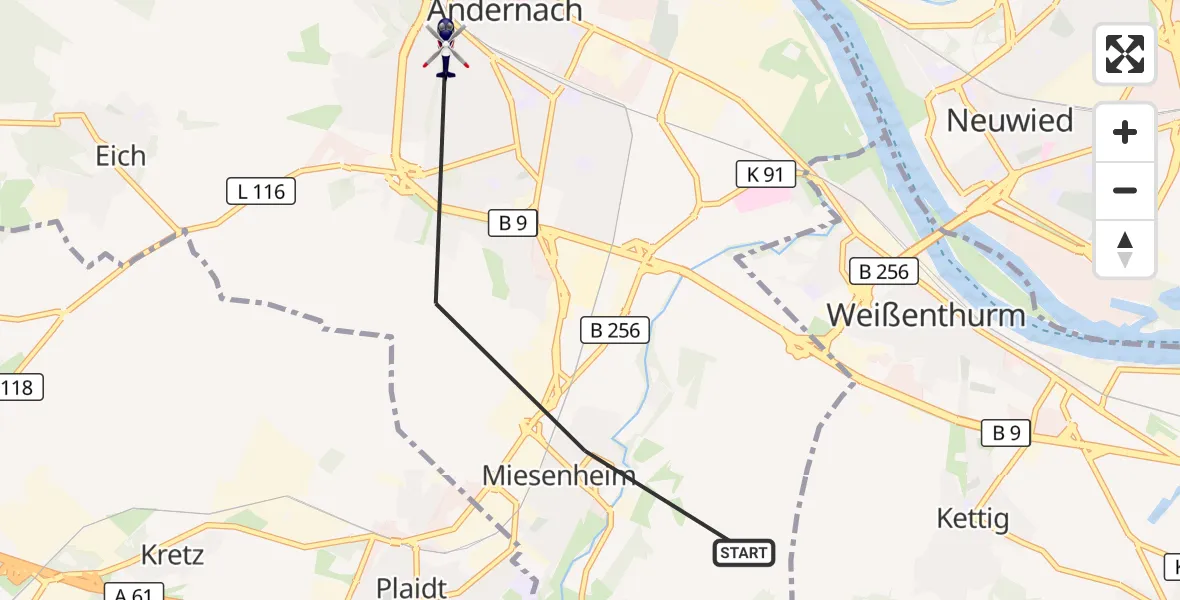 Flugroute Polizeihubschrauber Andernach - Andernach, 19 August 2026, 09:26
