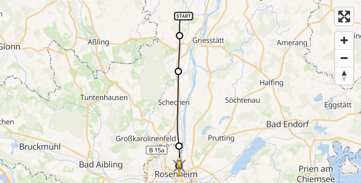 Flugroute Rettungshubschrauber Ramerberg - RoMed Hospital Rosenheim, 19 August 2026, 09:34