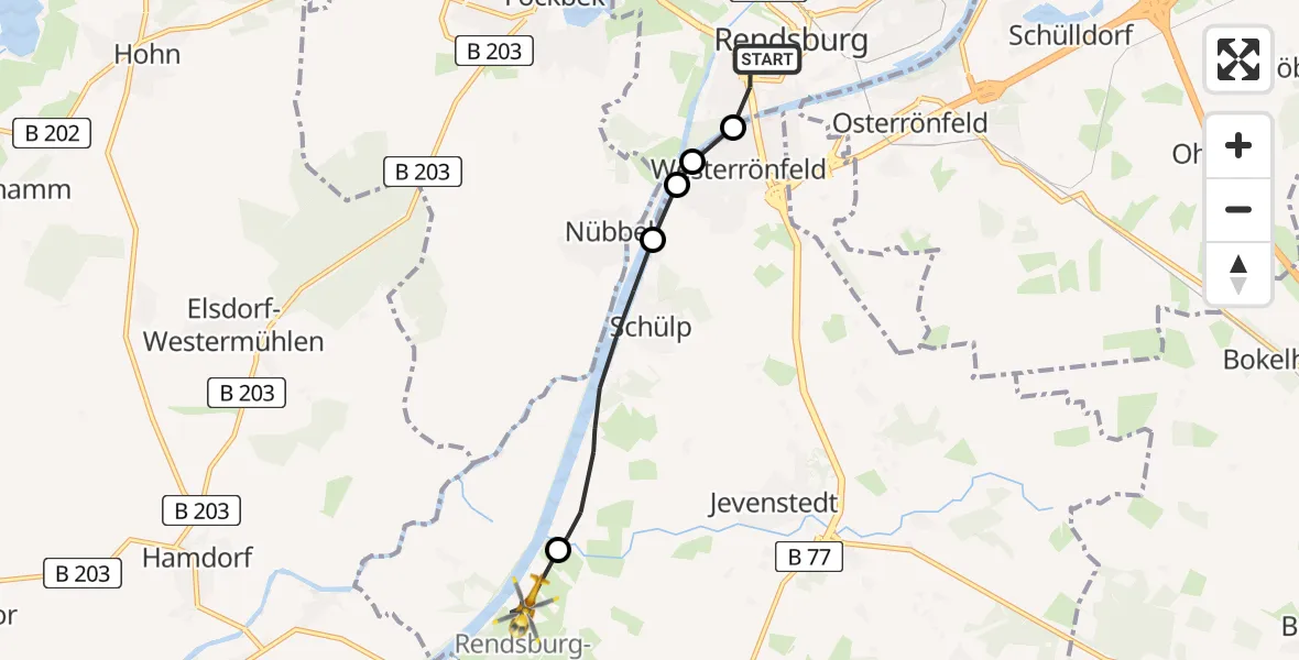 Flugroute Ambulanzhubschrauber Rendsburg - Rendsburg-Schachtholm Flugplatz, 19 August 2026, 09:35