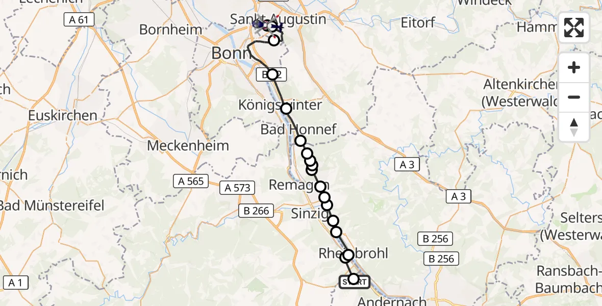 Flugroute Polizeihubschrauber Andernach - Sankt Augustin, 19 August 2026, 09:38
