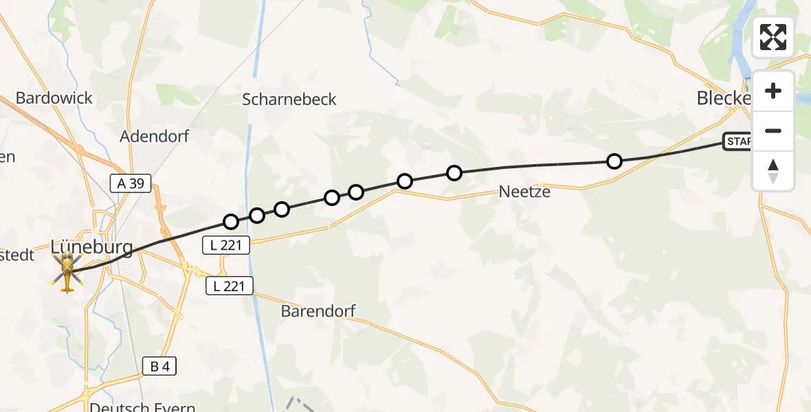 Flugroute Rettungshubschrauber Bleckede - Lüneburg, 19 August 2026, 09:39