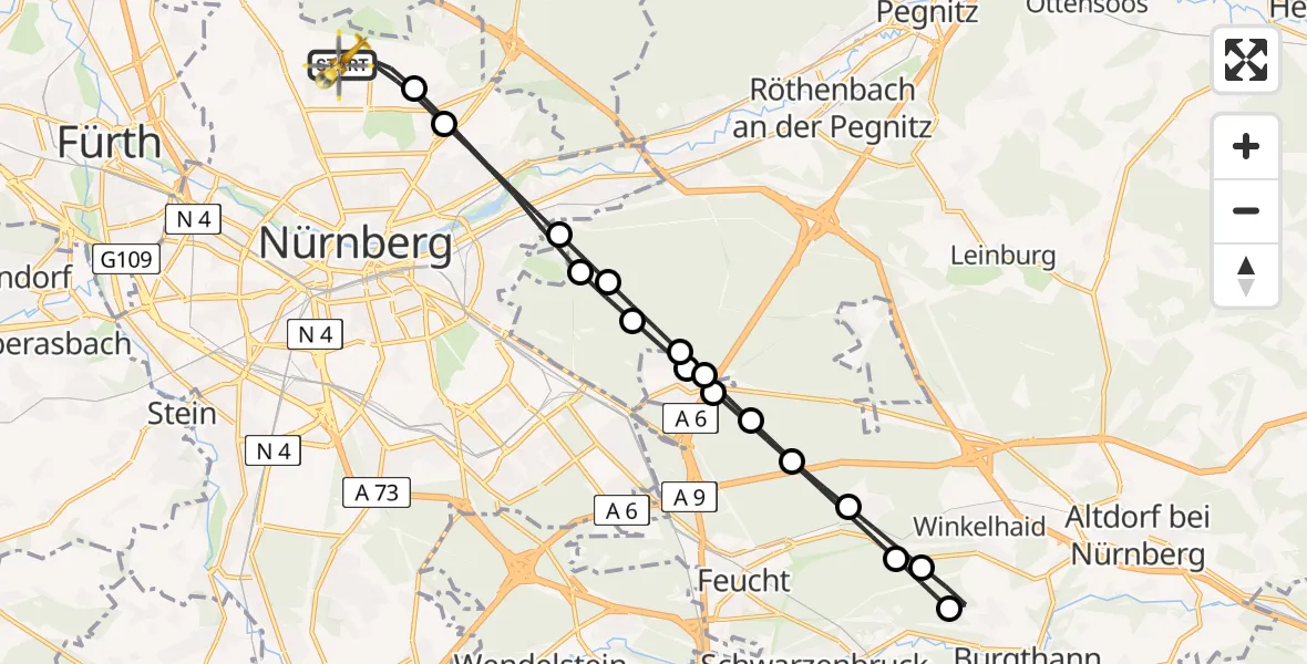 Flugroute Ambulanzhubschrauber Flughafen Nuremberg - Flughafen Nuremberg, 19 August 2026, 09:41