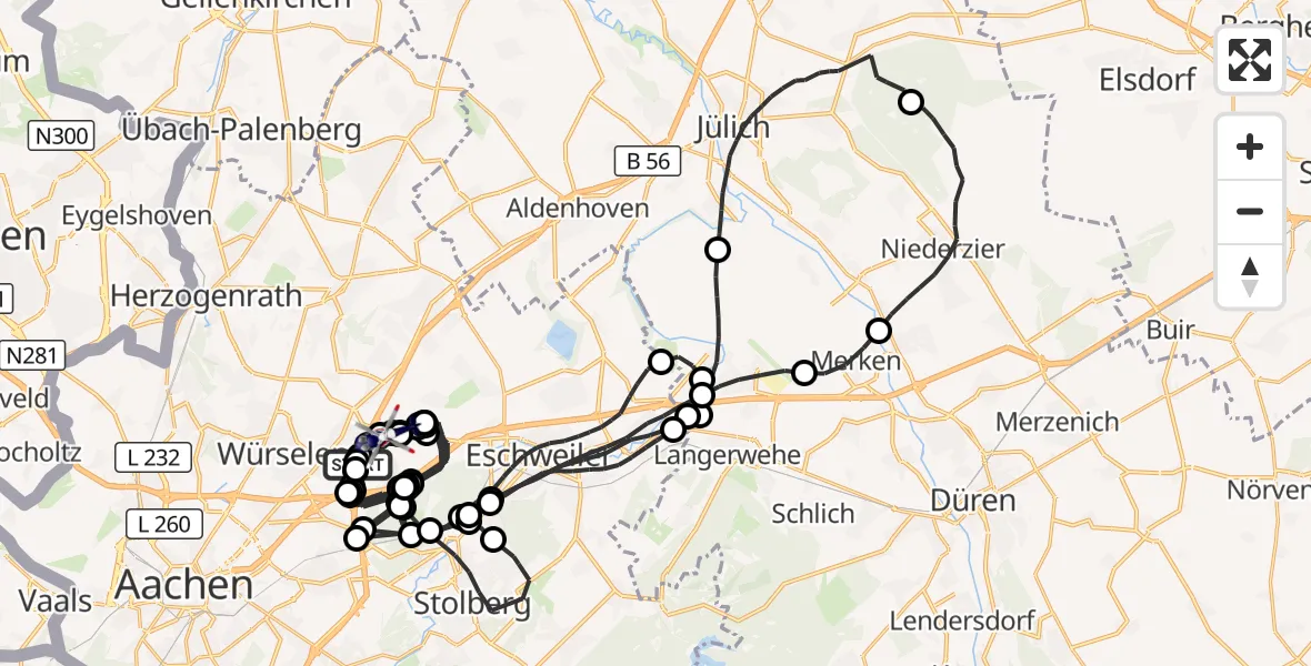 Flugroute Polizeihubschrauber Würselen - Aachen-Merzbrück Flughafen, 19 August 2026, 09:44