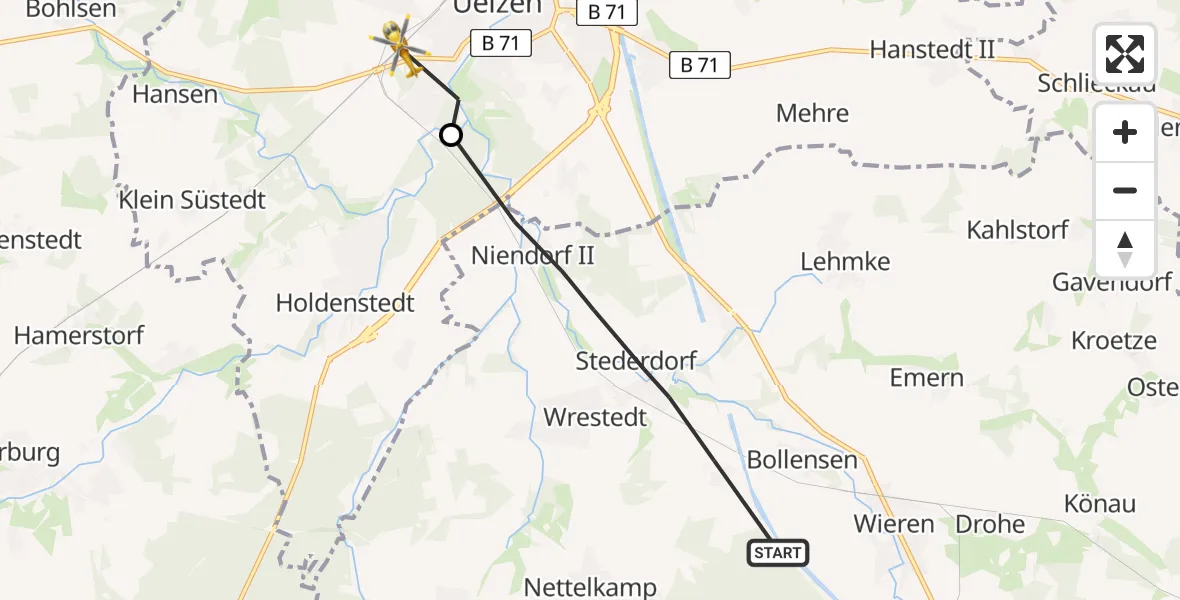 Flugroute Rettungshubschrauber Wrestedt - Uelzen, 19 August 2026, 09:51