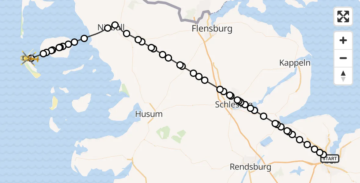 Flugroute Ambulanzhubschrauber Kiel - Norddorf auf Amrum, 19 August 2026, 09:54