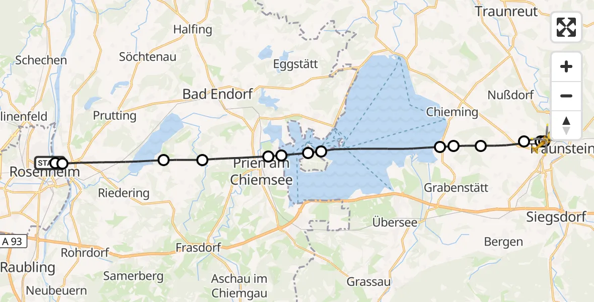 Flugroute Rettungshubschrauber RoMed Hospital Rosenheim - Traunstein Hospital, 19 August 2026, 10:03