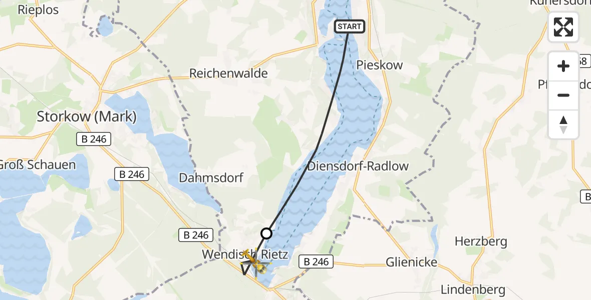 Flugroute Rettungshubschrauber Bad Saarow - Wendisch Rietz, 19 August 2026, 10:03