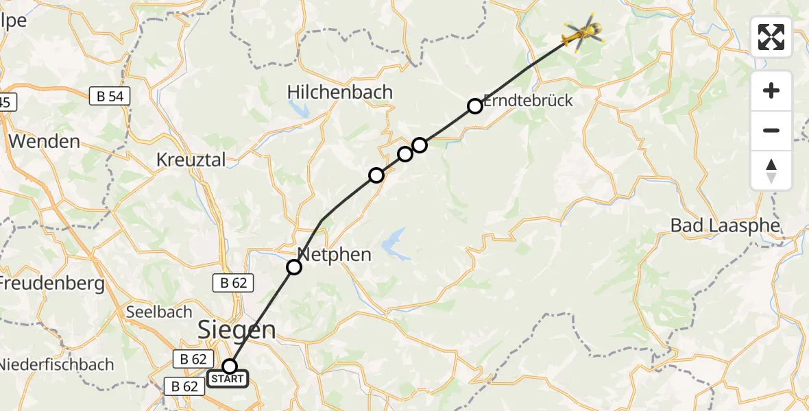 Flugroute Rettungshubschrauber Evangelisches Jung-Stilling Hospital - Erndtebrück, 19 August 2026, 10:07