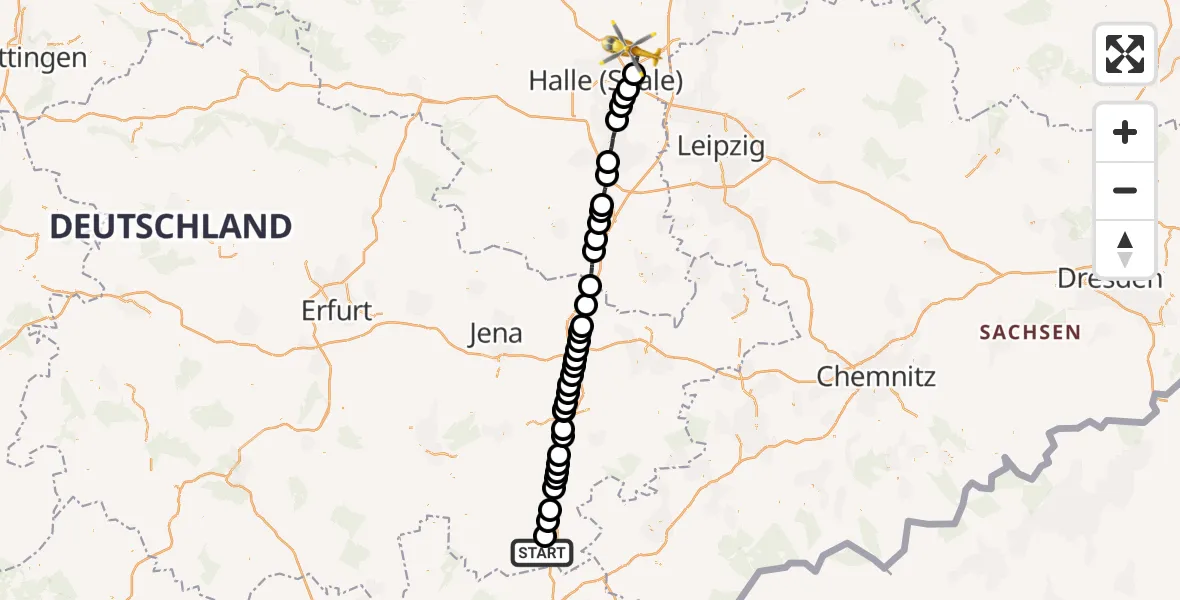 Flugroute Rettungshubschrauber Gefell - Landsberg, 19 August 2026, 10:20