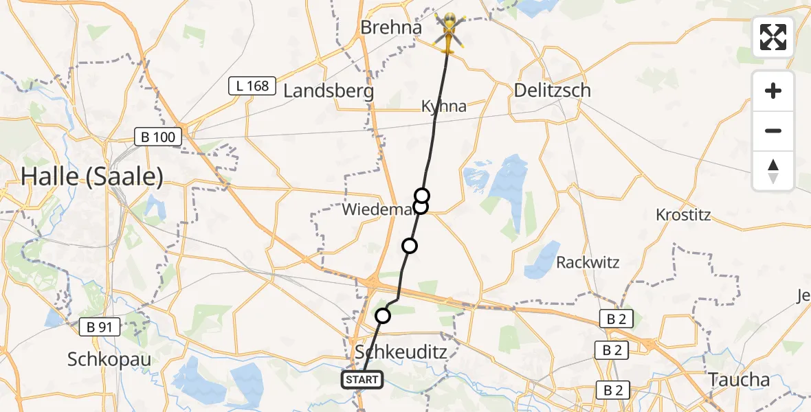 Flugroute Rettungshubschrauber Schkeuditz - Wiedemar, 19 August 2026, 10:21