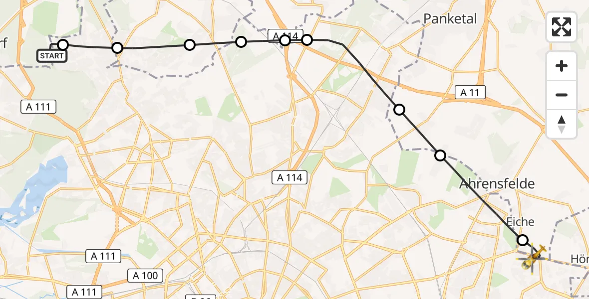 Flugroute Rettungshubschrauber Hohen Neuendorf - Ahrensfelde, 19 August 2026, 10:45