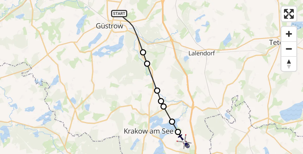 Flugroute Polizeihubschrauber Güstrow - Dobbin-Linstow, 19 August 2026, 10:46