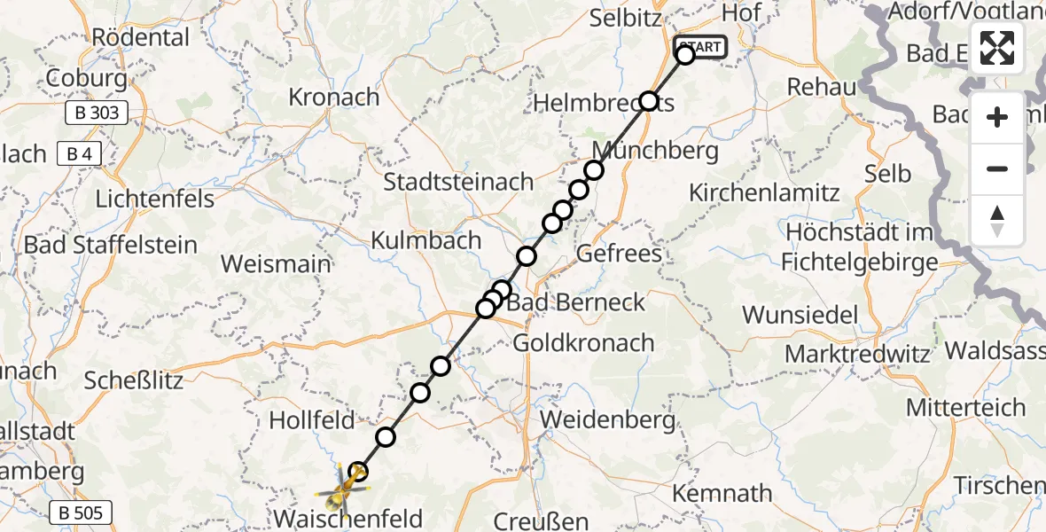 Flugroute Rettungshubschrauber Hof-Plauen Flughafen - Waischenfeld, 19 August 2026, 10:48