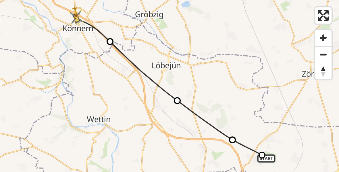 Flugroute Rettungshubschrauber Halle-Oppin Flugplatz - Könnern, 19 August 2026, 10:55