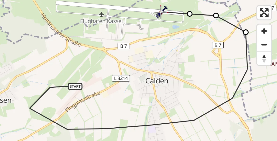 Flugroute Polizeihubschrauber Calden - Kassel Flughafen, 19 August 2026, 10:57