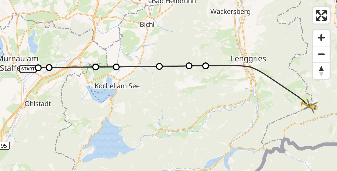 Flugroute Rettungshubschrauber Murnau Accident Hospital - Lenggries, 19 August 2026, 10:59